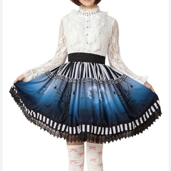 Lolita Dresses & Skirts - Dark Blue Gothic Lolita Skirt The Dark Moon Night Bats Halloween size Medium